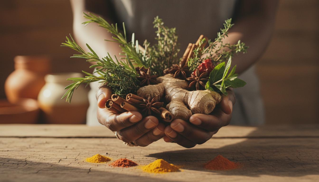 Hands holding herbs